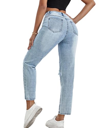 Women Casual High Rise Ripped Jeans Trendy Straight Leg Distressed Cropped Denim Pants Comfort Flex Jean Streetwear3