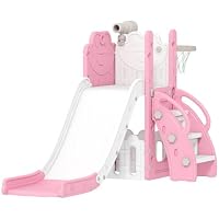 AIYAPLAY Kids Slide 5 in 1 Toddler Slide Set Frog Theme Ages 1-3 Pink