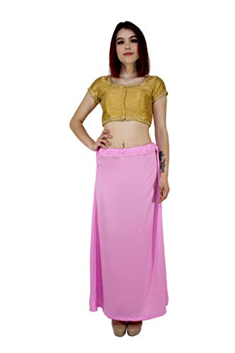 Sari Petticoat Stitched Indian Saree Petticoat Adjustable Waist Sari Skirt (Light Pink)