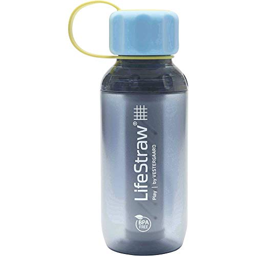LifeStraw Play Kids’ Water Filter Bottle with 2-Stage Integrated Filter Straw for Safe and Clean Drinking Water, 10-Ounce, Stormy