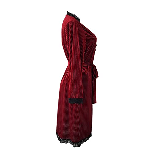 Women's Lace Velvet Robe Sexy V Neck Nightgown Short Bathrobe Sleepwear for Bridal Wedding4