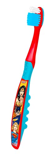 Escova de Dentes Escolar Heróis Liga da Justiça Macia, Com Estojo Compacto (Cor sortida) - Dentalcle