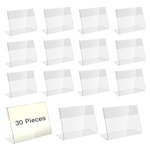 30 soportes para etiquetas acrílicas, para buffet, precios, placas de nombre, expositores, para mesa, acrílico, soporte transparente para tarjetas de visita, para oficina, tienda y supermercado (5 x 8