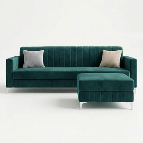Image of Amelia Rich 5 Seater L Shape Sofa Set with Movable Ottoman | Flexible Layout | Spacious Soft Touch Seating | Modern Sofa for Living Room (Greenish Teal)