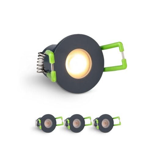 LongLife LED 4er Set Einbaustrahler Mini 3W 2700K anthrazit RAL 7016 IP65 Dimmbare Strahler für Terrassenüberdachung, Carports, Dachüberständen