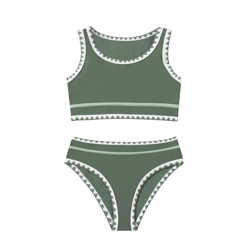 Image of Girls Bathing Suit Toddler Swimsuits 2 Piece Bikini Sets Round Neck Colorful Lace Teen Girls Swimwear 3-14T
