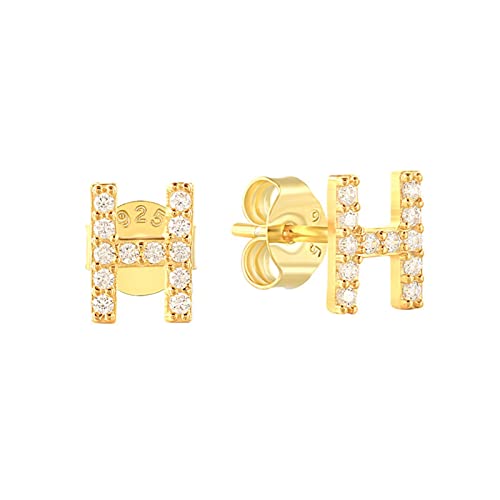 Boucles d'Oreilless Femme, Clous d'Oreilles en Argent Sterling 26 Lettres avec Zircone Cubique, Or H