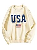 Zoyami Womens Crewneck Sweatshirt USA Graphic Long Sleeve Top Pullover Oversized Sweaters USA Apricot Small
