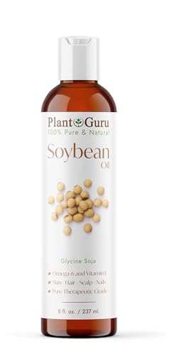 Plant Guru Soybean Oil 8 fl. oz. Cold Pressed 100% Pure & Natural Carrier for Skin Face Body Hair & Cooking. Great for DIY Creams Lotions and Lip Balms.