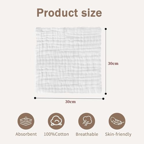LUHIUMOYA 8 Stück Baby-Waschlappen 30x30 cm, 100% Baumwolle – Weich & Saugfähig, Mehrzweck für Neugeborene bis Kleinkinder (Badlappen, Lätzchen, Wickelunterlage, Speicheltuch)