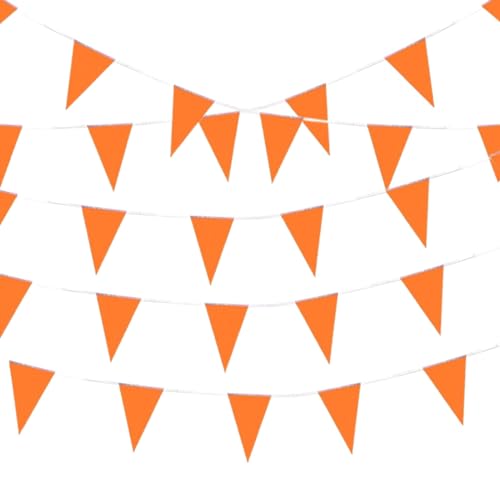 10M Orange Drapeaux Triangle Bunting de Partie Guirlande Fanion Tissu Pennant Banderole Coloré pour Fête Anniversaire Mariage Noel Cérémonies Jardin...