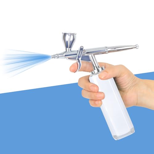 Image of high air Flow Cordless Airbrush Kit, Wireless Portable Air Brush Compressor, Rechargeable Mini Air Brush, Handheld Airbrush Gun for Barber, Model Painting, Nail Art, Makeup, Tattoo (White)