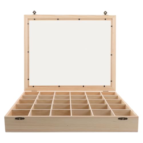 Caja de minerales de madera con 30 compartimentos y tapa para coleccionistas
