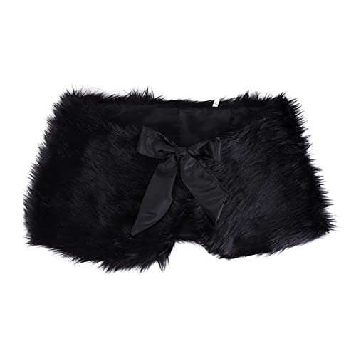 ITODA Women's Bridal Wedding Faux Fur Shawls and Wraps Furry Scarf Sleeveless Stoles with Tie Ribbon for Bride Bridesmaids4