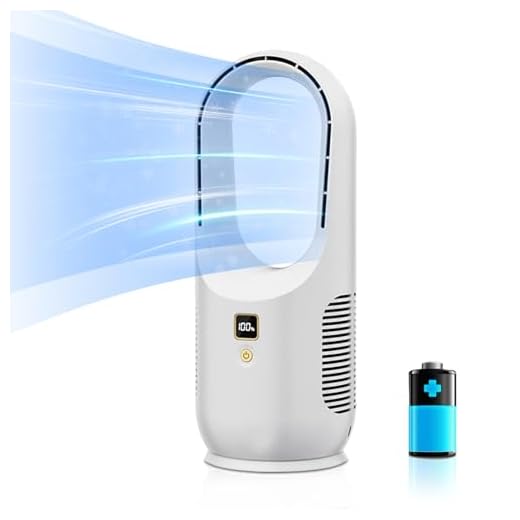 ARIK HOME Bladeless Desk Fan, Rechargeable Battery Operated 11.8in Portable Quiet Office Fan, 3 Speeds, Easy to Clean, Small Tabletop Personal Fan for Office, Living Room, Bedroom (White)