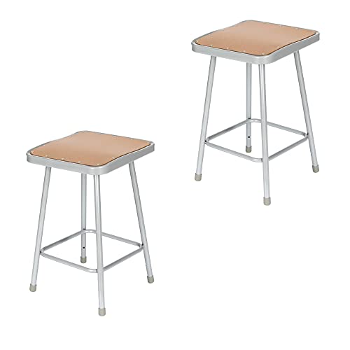 OEF Furnishings OEF6324/2 Premium Commercial-Grade All-Purpose Square Stool (24-inch Height, Gray Frame, Masonite Wood Seat, 2-Pack)