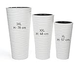 Blumentopf Welle Slim Blumenkübel Rund Einsatz Pflanzgefäß 3D Effekt in Weiß Set 3: XL XXL 3XL