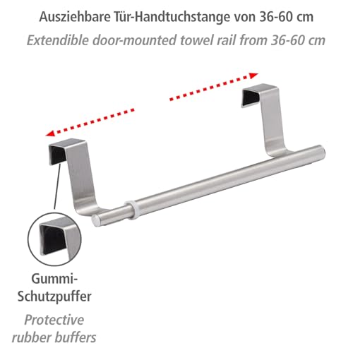 WENKO Tür-Handtuchstange Teleskop, Edelstahl Handtuchhalter zum Einhängen an Schrank & Schublade, ausziehbar, 36-60 x 6 x 7 cm, matt