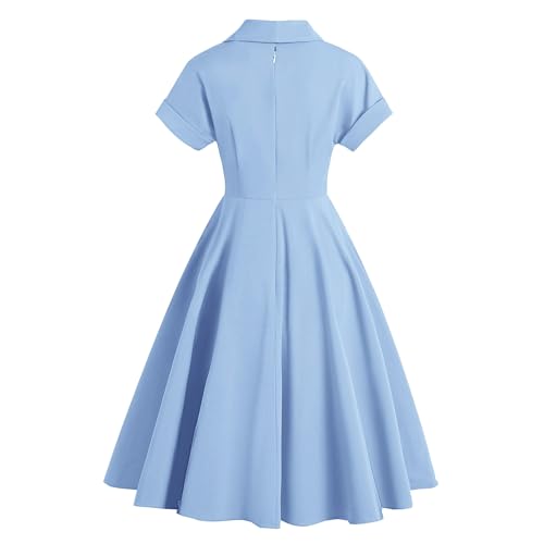 Image of 50s Dresses for Women Vintage 1950s Notch Lapel Cocktail Dress Retro 60s Rockabilly Audrey Hepburn Tea Party Dress