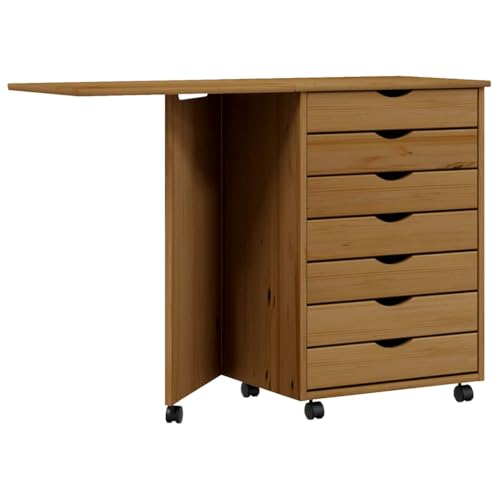 vidaXL Armoire roulante avec Bureau Moss Marron Miel Bois de pin, Commode, Armoire à tiroirs, Armoire de Rangement Bureau, classeur, Armoire de Bureau