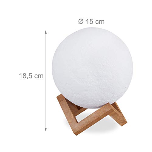 relaxdays Bianco Lampada Luna 3D, 2 Colori, Regolabile, Touch Sensor, Senza Cavo, per Bambini, Illuminazione a LED 15 cm - Image 5