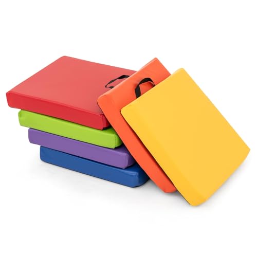 FANTASK Set di 6 cuscini da pavimento per bambini, 40 x 40 cm, multicolore con manico e chiusura lampo, per cameretta dei bambini e asilo