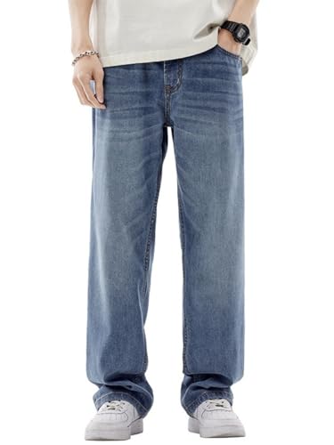 Jeans Pants Trousers Denim Summer Tencel Straight High Street Cowboy Floor Loose and Comfortable Lyocell Premium Casual