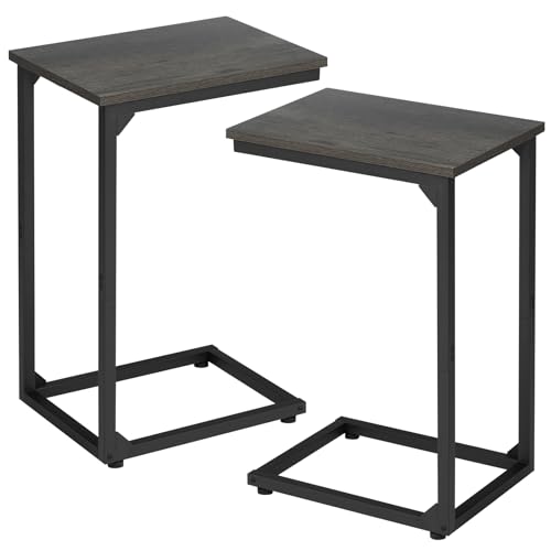 AMHANCIBLE C Shaped Side Table, End Tables Living Room Set of 2, Slide Under Couch Table for Sofa, TV Trays for Bedroom, Small Space, Dark Grey, HET02CDG