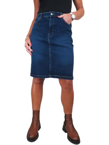 Paulo Due Womens Knee Length Stretch Denim Skirt Ladies 5 Pocket Jeans Pencil Skirt Dark Blue Faded 10-22 (16)