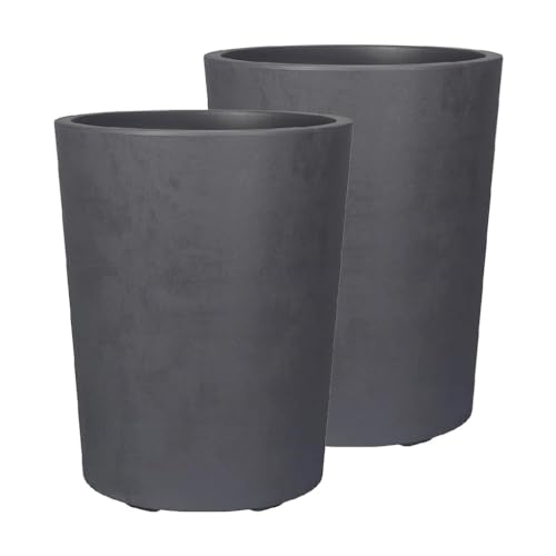 Kreher 2 x XL Pflanzkübel 'Millennium' in verschiedenen Formaten/Farben. Tolle Naturstein Optik in Anthrazit, Grau, Creme Weiß oder Braun! Aus robustem Kunststoff. (Anthrazit, 2 x 48 Liter Rund)