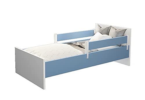 Lit simple pour enfants bleu fonctionnel avec barre de sécurité