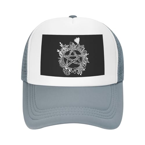 Goth Pentacle Wreath Wicca Witch Pagan Trucker Hat Snapback Mesh Baseball Cap Unisex2