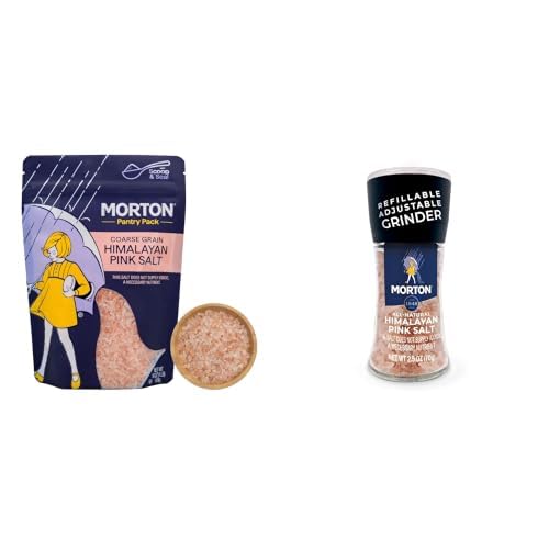 Morton Pink Himalayan Salt Pouch & Grinder Bundle - Coarse Pink Himalayan Salt 16oz Pouch & 3.25oz Grinder