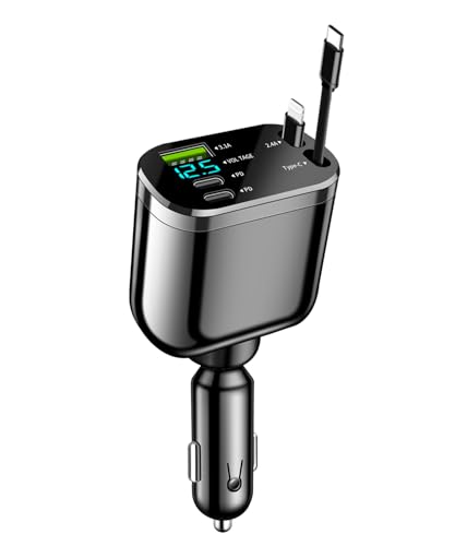 Wixzor Caricatore Auto USB C Auto 82W 5-in-1 con Retrattile PD 3.0 | Ricarica Rapida per iPhone 16 15 14 13 12 Pro Max, iPad, Galaxy S25 S24 Ultra, Tablet, GPS