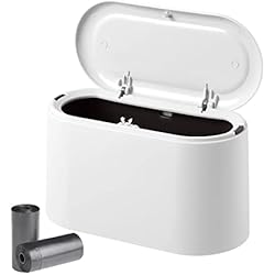 Cubo Basura Pequeño Mercadona VORHOT Cubo de Basura con Tapa de Resorte, 2L Mini Papelera Escritorio con 2 Rollos de Bolsas de Basura, Pequeño Design Cubos Basura, Papeleras de Plastico para Baño Oficina Hogar 22 * 11 * 13cm