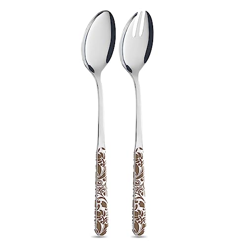 NEVA | BISTROT Vintage Collection Set 2 Posate Insalata, Cucchiaio e Forchetta da Insalata, Set Posate in Acciaio Inox, Lavaggio in Lavastoviglie, Decorazione Indelebile, Tortora
