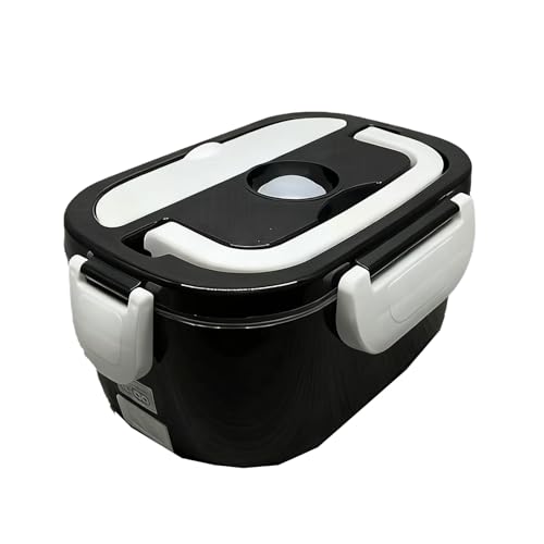 電気ランチウォーマー、断熱ランチボックス、フードヒーターステンレススチール、家庭と車の水なし加熱に二重使用、仕事、通勤、学校に最適(Black)
