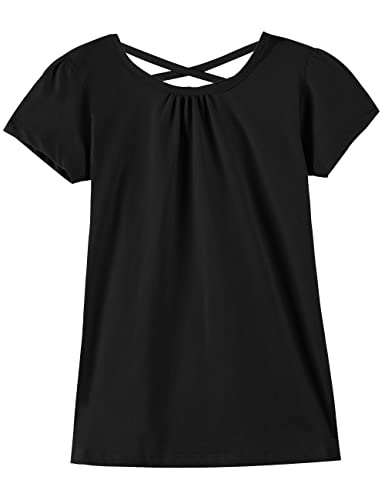 Image of Noomelfish Girls Criss Cross Back T-Shirts Short Puff Sleeve Tee Tops (5-12 Years)