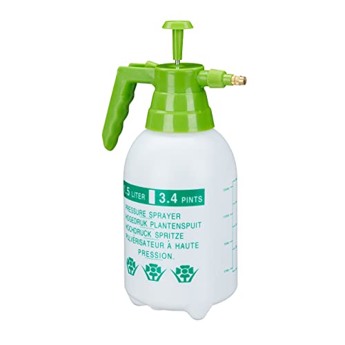 Relaxdays 5 x Drucksprüher, 1,5 Liter, einstellbare Messingdüse, Garten, Bewässerung, Schädlingsbekämpfung, PE, weiß/grün