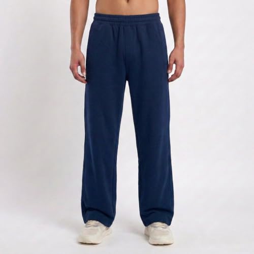 Image of MARK LOUIIS Men's Baggy Trackpants | Regular Fit Cotton Sweatpants with Drawstring Waist & Side Zipper Pockets | Oversized Casual Track Pants for Gym