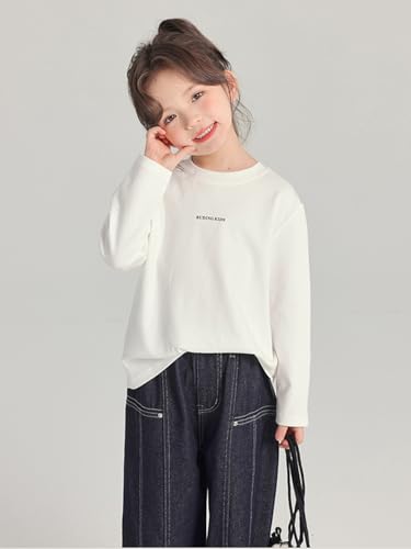 Image of 2026 Premium Girls Long Sleeve Crew Neck T-Shirt, Cotton Blend, Buding Kids Print, Casual Style