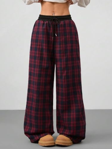 Plaid Wide Leg Y2k 2000s 90s Pants Cute Drawstring Loose Baggy Pajama Women Streetwear Grunge Clothes4