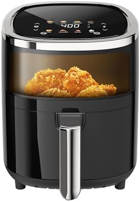 4QT Compact Air Fryer, 9-in-1 with Smart Digital Color TouchScreen Air Fryers, View Window, Air Fry, Roast, Bake, Broil, Reheat, Dehydrate, 12 Presets,Dishwasher Safe Basket & Less Oil Nonstick