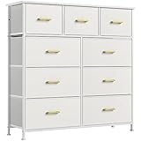 Cajonera para Armario, Cómoda Dormitorio con 9 Cajones de Piel con Parte Superior de Madera, Cajas organizadoras para Cuarto de bebé, Pasillo, 100 x 30 x 100 cm, Blanco