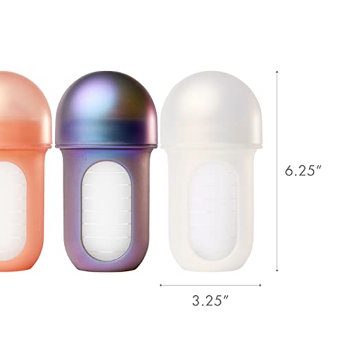 Image of Boon Nursh Reusable Silicone Pouch Baby Bottles - Medium Flow Nipple - Silicone Baby Bottle Pouch and Nipple-Baby Feeding Essentials - Metallic - 3-6 Months- 8 Ounce (Pack of 36)