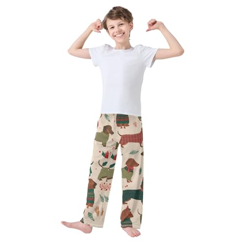 ZZXXB Dachshund Spruce Branch Print Boys Long Pants Soft Trousers Elastic Waist Kids Lounge Bottoms with Pockets S-XL3