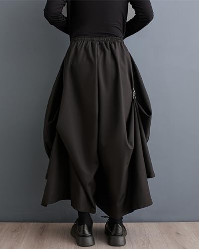 ellazhu Women's Oversized Irregular Drop Crotch Harem Hakama Pleated Drawstring Pants GZ116 A3