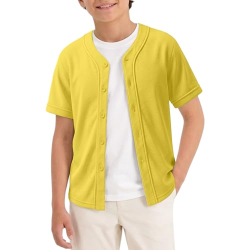 Cárdigan de manga corta con botones para niños, para verano, casual, atlético, escuela, ciclismo, camiseta para adolescentes, suave, transpirable, ligera, cómoda, Amarillo #1, 5-6 años