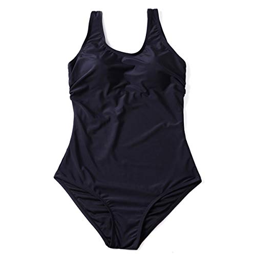 Wallfire Maiô feminino de uma peça, cruzado na frente, com controle de barriga, monoquíni, Preto, XG