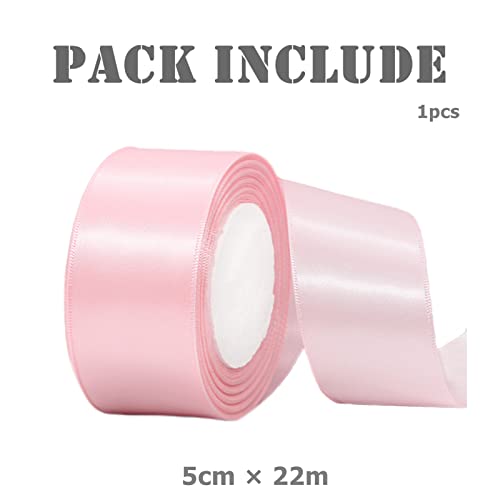 Aisszhao 50mm Wide Pink Fabric Ribbon, 22M, Double Sided Satin, Large Thick Ribbon for Gift Wrapping Wedding, Car, Sewing - Image 2